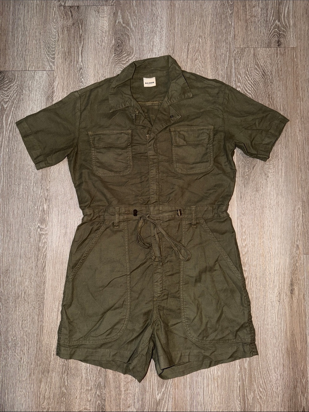 Baldwin Olive Green romper jumper size medium cinched waist